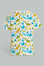 تنزيل الصورة على معرض الصور، Redtag-White-Dino-Aop-T-Shirt-And-Short-Set-Sets-Boys-2 to 8 Years
