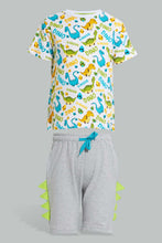 تنزيل الصورة على معرض الصور، Redtag-White-Dino-Aop-T-Shirt-And-Short-Set-Sets-Boys-2 to 8 Years