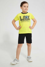 تنزيل الصورة على معرض الصور، Redtag-Yellow-Lenticular-Print-T-Shirt-And-Short-Set-Sets-Boys-2 to 8 Years