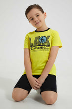 تنزيل الصورة على معرض الصور، Redtag-Yellow-Lenticular-Print-T-Shirt-And-Short-Set-Sets-Boys-2 to 8 Years