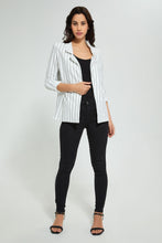 تنزيل الصورة على معرض الصور، Redtag-White-Stripe-Rolled-Up-Sleeve-Jacket-Jackets-Women's-