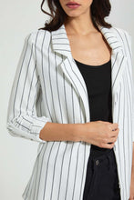تنزيل الصورة على معرض الصور، Redtag-White-Stripe-Rolled-Up-Sleeve-Jacket-Jackets-Women's-