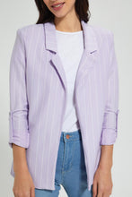 تنزيل الصورة على معرض الصور، Redtag-Lilac-Stripe-Rolled-Up-Sleeve-Jacket-Jackets-Women's-