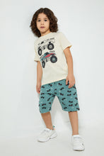 تنزيل الصورة على معرض الصور، Redtag-Beige-Monster-Truck-Print-T-Shirt-And-Shorts-Set-Sets-Boys-2 to 8 Years