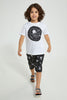 Redtag-White-Astronaut-Print-T-Shirt-And-Shorts-Set-Sets-Boys-2 to 8 Years