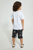 Redtag-White-Astronaut-Print-T-Shirt-And-Shorts-Set-Sets-Boys-2 to 8 Years