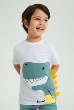 تنزيل الصورة على معرض الصور، Redtag-White-Dino-Applique-T-Shirt-And-Shorts-Set-Sets-Boys-2 to 8 Years