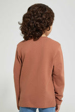 تنزيل الصورة على معرض الصور، Redtag-Brown-Long-Sleeve-Jacquard-Henley-T-Shirt-Long-Sleeves-Boys-2 to 8 Years