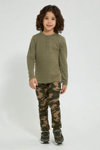تنزيل الصورة على معرض الصور، Redtag-Olive-Long-Sleeve-Jacquard-Henley-T-Shirt-Long-Sleeves-Boys-2 to 8 Years