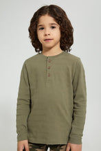 تنزيل الصورة على معرض الصور، Redtag-Olive-Long-Sleeve-Jacquard-Henley-T-Shirt-Long-Sleeves-Boys-2 to 8 Years