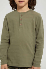 تنزيل الصورة على معرض الصور، Redtag-Olive-Long-Sleeve-Jacquard-Henley-T-Shirt-Long-Sleeves-Boys-2 to 8 Years