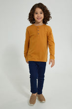 تنزيل الصورة على معرض الصور، Redtag-Gold-Long-Sleeve-Jacquard-Henley-T-Shirt-Long-Sleeves-Boys-2 to 8 Years