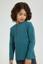 تنزيل الصورة على معرض الصور، Redtag-Blue-Long-Sleeve-Jacquard-Henley-T-Shirt-Long-Sleeves-Boys-2 to 8 Years