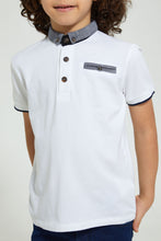 Load image into Gallery viewer, Redtag-White-Smart-Woven-Collar-Polo-Shirt-Polo-Shirts-Boys-2 to 8 Years