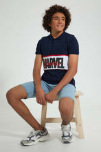 Load image into Gallery viewer, Redtag-Navy-Marvel-Polo-Polo-Shirts-Senior-Boys-9 to 14 Years