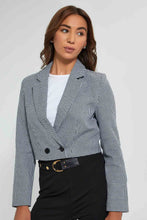 Load image into Gallery viewer, Redtag-Black-Checked-Long-Sleeve-Cropped-Jacket-Jackets-Women's-0