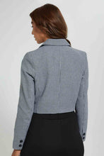 Load image into Gallery viewer, Redtag-Black-Checked-Long-Sleeve-Cropped-Jacket-Jackets-Women's-0