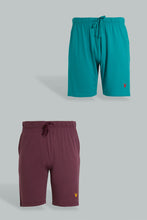 Load image into Gallery viewer, Redtag-Teal/Maroon-2-Pack-Pyjama-Shorts-Pyjama-Bottoms-Men's-
