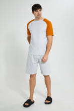 تنزيل الصورة على معرض الصور، Redtag-Ecru-Reglan-Sleeve-Night-Suit-With-Chest-Logo-Pyjama-Sets-Men's-