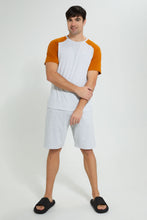 تنزيل الصورة على معرض الصور، Redtag-Ecru-Reglan-Sleeve-Night-Suit-With-Chest-Logo-Pyjama-Sets-Men's-