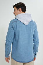 تنزيل الصورة على معرض الصور، Redtag-Indigo-Denim-Shirt-With-Hoodie-Casual-Shirts-Men's-