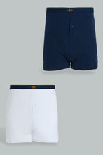 تنزيل الصورة على معرض الصور، Redtag-White-&-Navy-2-Pack-Loose-Knit-Boxer-Trunks-Men's-