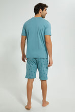 تنزيل الصورة على معرض الصور، Redtag-Green-Night-Suit-With-Printed-Shorts-Pyjama-Sets-Men's-