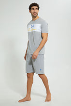 Load image into Gallery viewer, Redtag-Grey-Night-Suit-With-Chest-Panel-Pyjama-Sets-Men's-