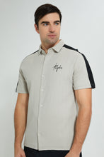 تنزيل الصورة على معرض الصور، Redtag-Beige-Short-Sleeve-Jacquard-Shirt-Casual-Shirts-Men's-