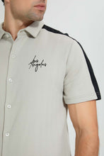 تنزيل الصورة على معرض الصور، Redtag-Beige-Short-Sleeve-Jacquard-Shirt-Casual-Shirts-Men's-