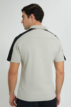 تنزيل الصورة على معرض الصور، Redtag-Beige-Short-Sleeve-Jacquard-Shirt-Casual-Shirts-Men's-