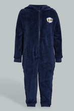 Load image into Gallery viewer, Redtag-Navy-Fluffy-Hoody-Onsie-Pj-Set-Pyjama-Sets-Infant-Boys-3 to 24 Months
