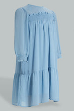 تنزيل الصورة على معرض الصور، Redtag-Lt-Blue-Chiffon-L/S-Dress-Dresses-Senior-Girls-9 to 14 Years