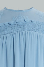 تنزيل الصورة على معرض الصور، Redtag-Lt-Blue-Chiffon-L/S-Dress-Dresses-Senior-Girls-9 to 14 Years