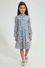 تنزيل الصورة على معرض الصور، Redtag-Blue-Printed-Shirt-Dress-Dresses-Girls-2 to 8 Years