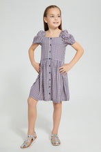 تنزيل الصورة على معرض الصور، Redtag-Lilac-Yarn-Dyed-Check-Slub-Textured-Dress-Dresses-Girls-2 to 8 Years