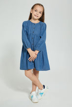 تنزيل الصورة على معرض الصور، Redtag-Blue-Denim-Front-Placket-Dress-Dresses-Girls-2 to 8 Years
