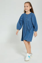 تنزيل الصورة على معرض الصور، Redtag-Blue-Denim-Front-Placket-Dress-Dresses-Girls-2 to 8 Years