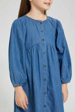 تنزيل الصورة على معرض الصور، Redtag-Blue-Denim-Front-Placket-Dress-Dresses-Girls-2 to 8 Years
