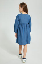 تنزيل الصورة على معرض الصور، Redtag-Blue-Denim-Front-Placket-Dress-Dresses-Girls-2 to 8 Years