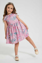 تنزيل الصورة على معرض الصور، Redtag-Pink-Aop-Front-Pleat-Dress-Dresses-Girls-2 to 8 Years
