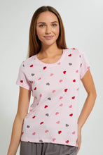 تنزيل الصورة على معرض الصور، Redtag-Pale-Pink-Heart-Printed-Pyjama-Set-Pyjama-Sets-Women's-