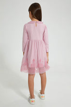 تنزيل الصورة على معرض الصور، Redtag-Pink-Mesh-Dress-Dresses-Girls-2 to 8 Years