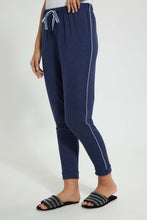 Load image into Gallery viewer, Redtag-Navy-Melange-Plain-Pyjama-Bottom-With-Side-Piping-Pyjama-Bottoms-Women's-