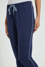 Load image into Gallery viewer, Redtag-Navy-Melange-Plain-Pyjama-Bottom-With-Side-Piping-Pyjama-Bottoms-Women's-