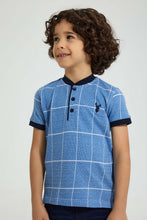 تنزيل الصورة على معرض الصور، Redtag-Blue-Check-Polo-Shirt-With-Henley-Neck-Polo-Shirts-Boys-2 to 8 Years