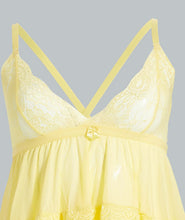 تنزيل الصورة على معرض الصور، Redtag-Yellow-Plain-Tiered-Babydoll-With-Thongs-Babydolls-Women's-