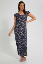 تنزيل الصورة على معرض الصور، Redtag-Navy-Floral-Printed-Nightgown-Nightgowns-Women's-