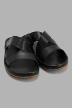 Load image into Gallery viewer, Redtag-Black-Criss-Cross-Slide-Sandal-Sandals-Senior-Boys-5 to 14 Years
