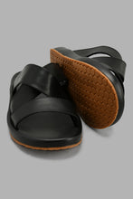 Load image into Gallery viewer, Redtag-Black-Criss-Cross-Slide-Sandal-Sandals-Senior-Boys-5 to 14 Years